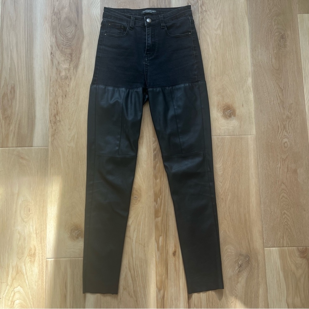 Stefani-Set Black Skinny Jeans Denim and Faux Leather Size Small